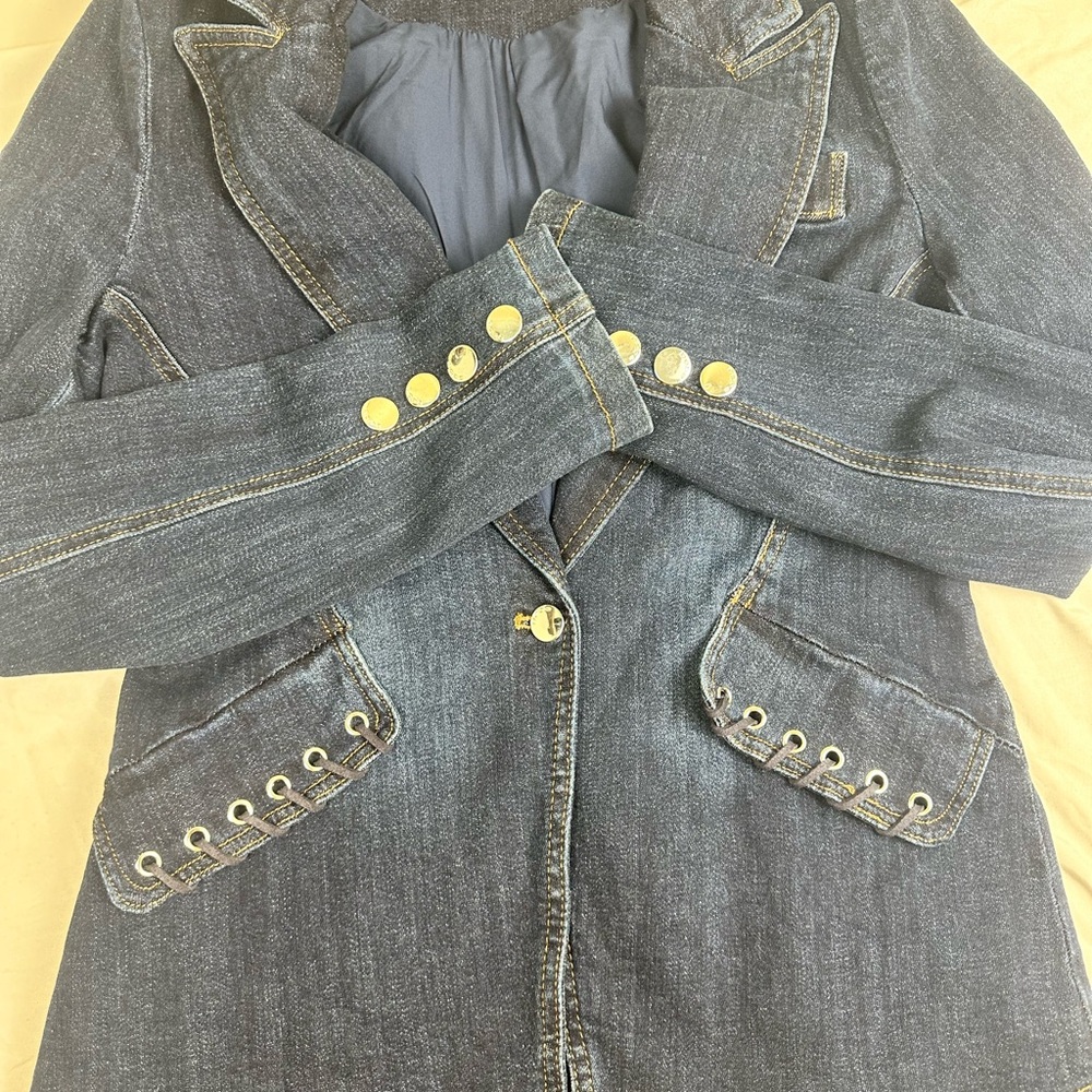 Bebe Dark Wash Denim Lace-Up Blazer